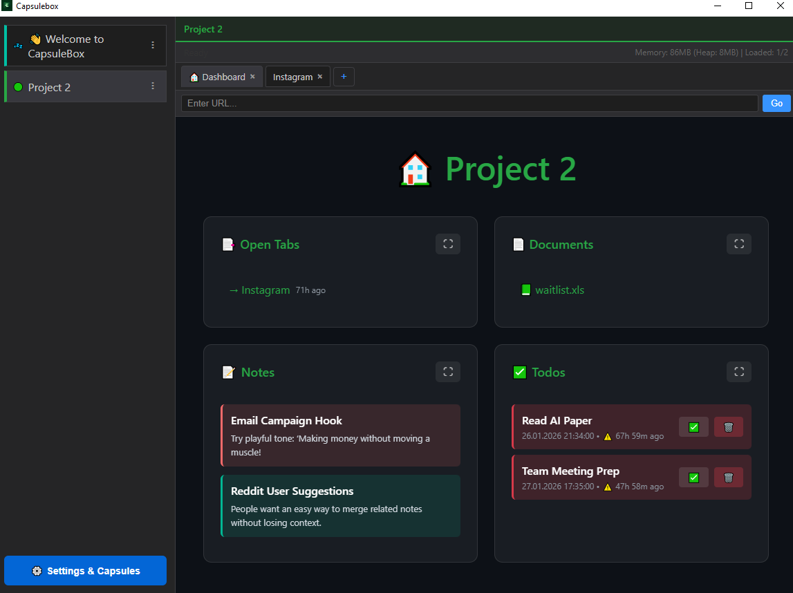 Project dashboard screenshot