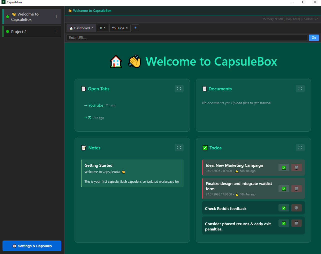 Welcome dashboard screenshot